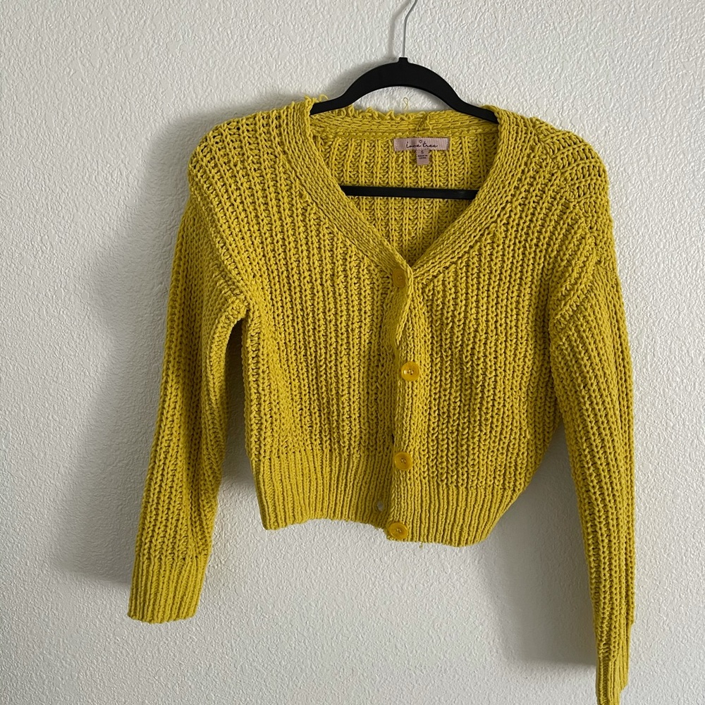 yellow knit crop cardigan